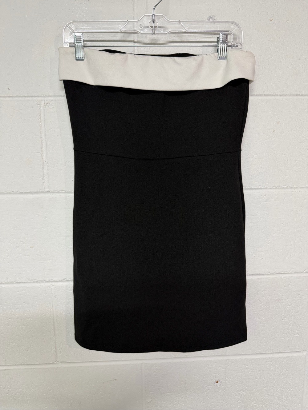 PrettyLittleThing Black Strapless Jumpsuit with white Foldover Neckline